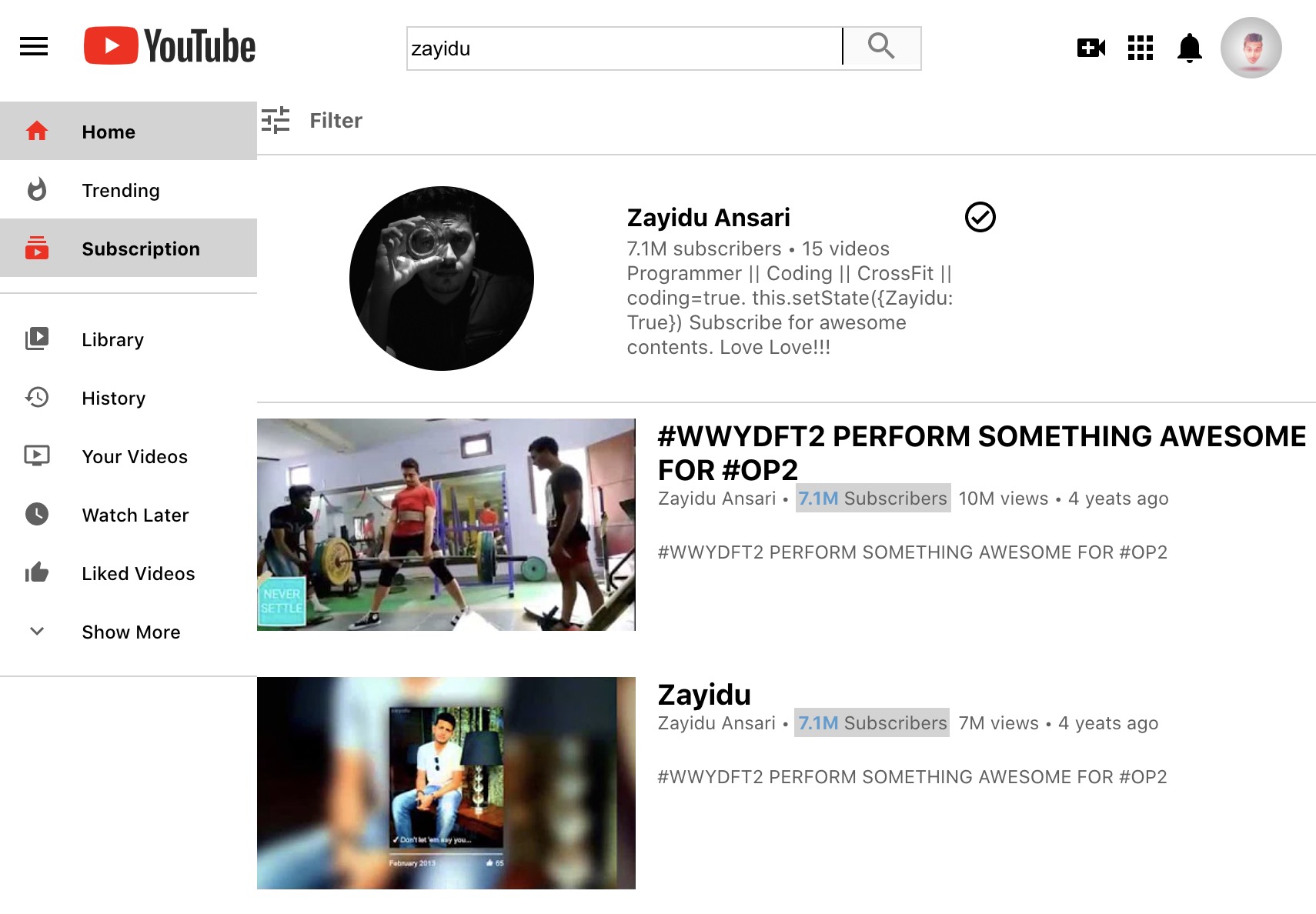 YouTube Clone
                                                                                      - Developed by Zayidu